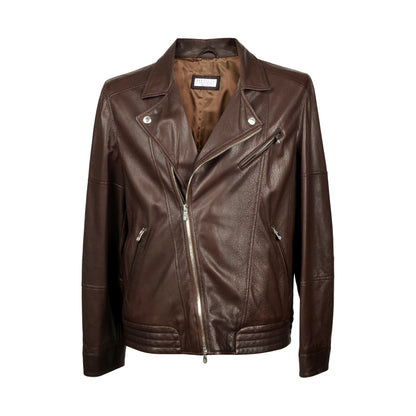 BRUNELLO CUCINELLI MEN'S BIKER STYLE 100% LEATHER JACKET