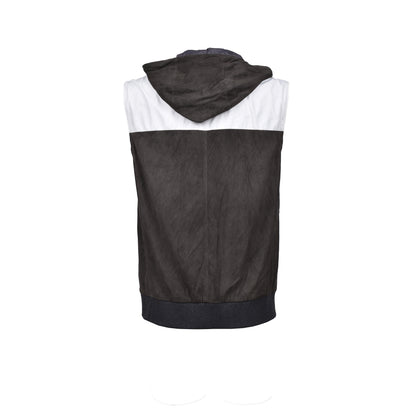 BRUNELLO CUCINELLI MEN'S TWO TONE ATHLETIC SUEDE HOODIE VEST/JACKET