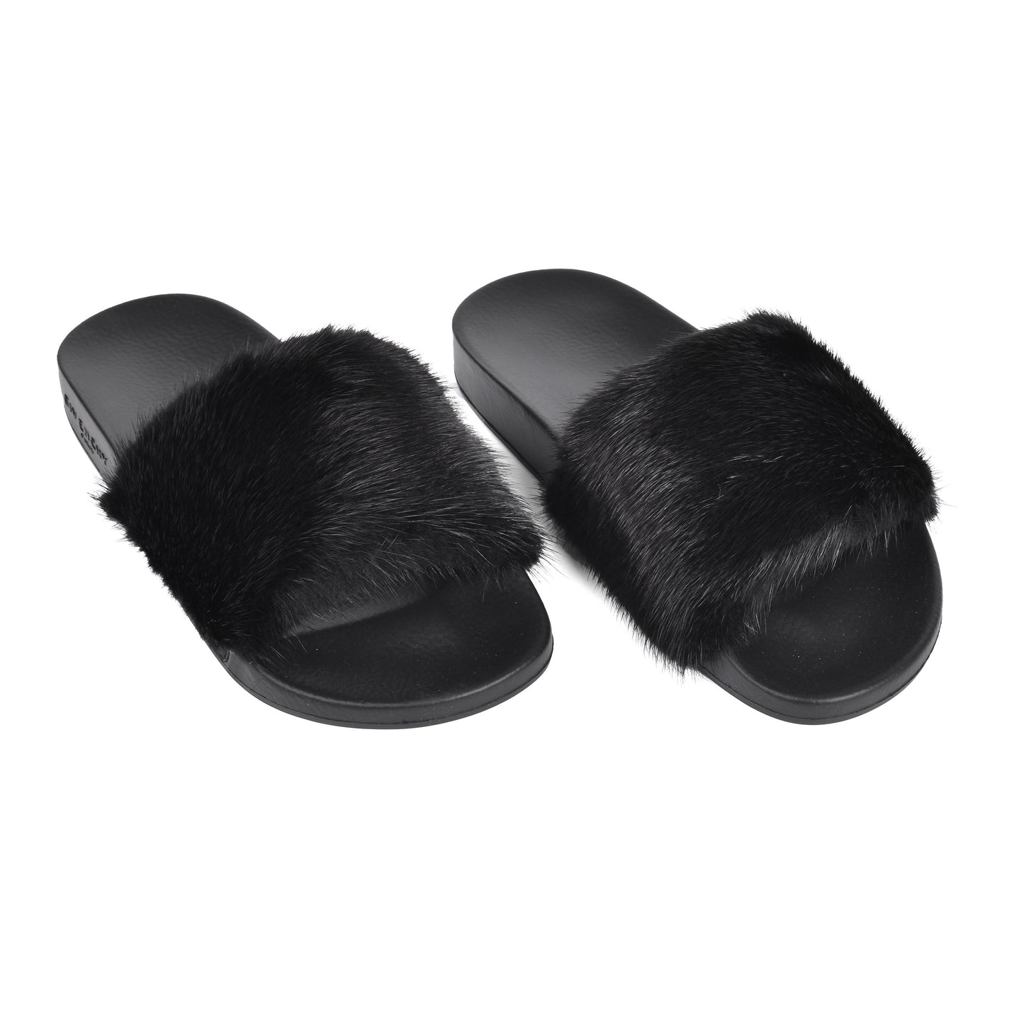 GIVENCHY WOMEN'S BLACK MINK FUR FLAT SLIDES NEW IN BOX