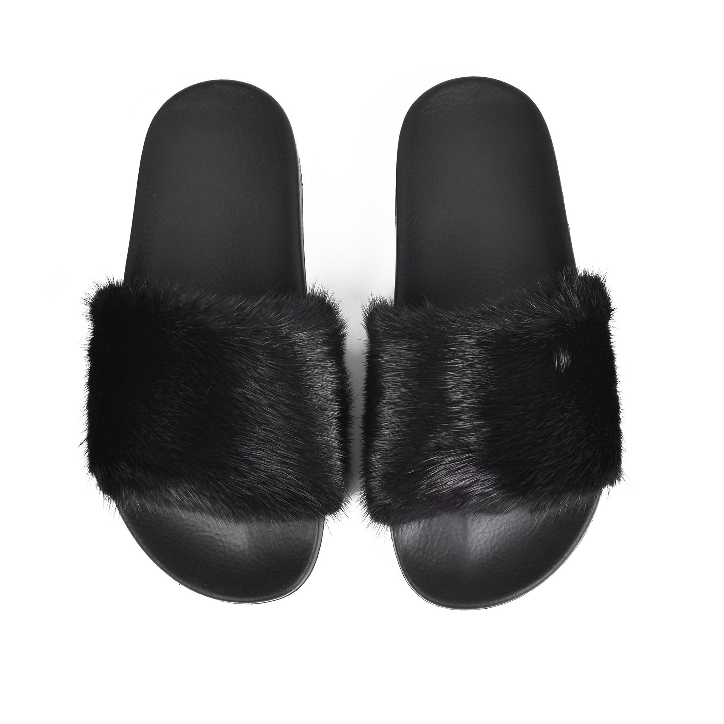 GIVENCHY WOMEN'S BLACK MINK FUR FLAT SLIDES NEW IN BOX