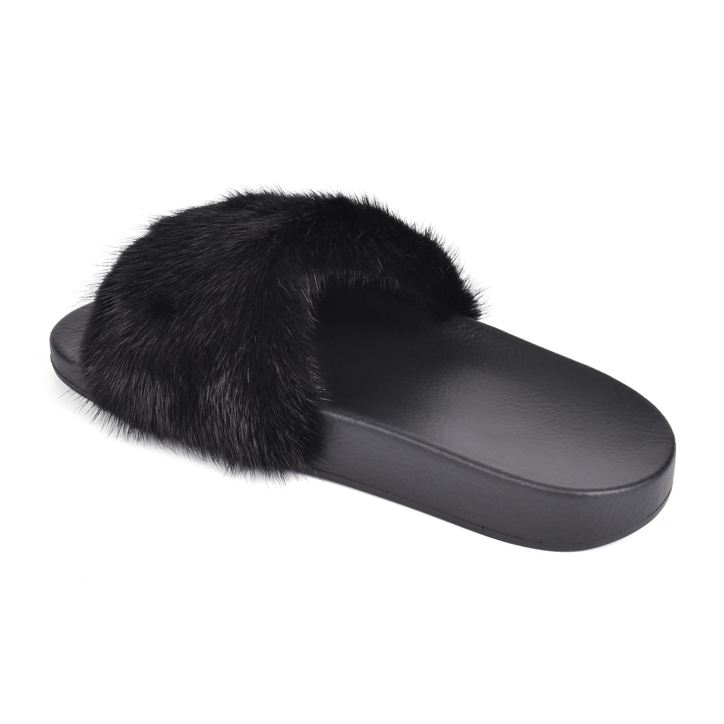 GIVENCHY WOMEN'S BLACK MINK FUR FLAT SLIDES NEW IN BOX