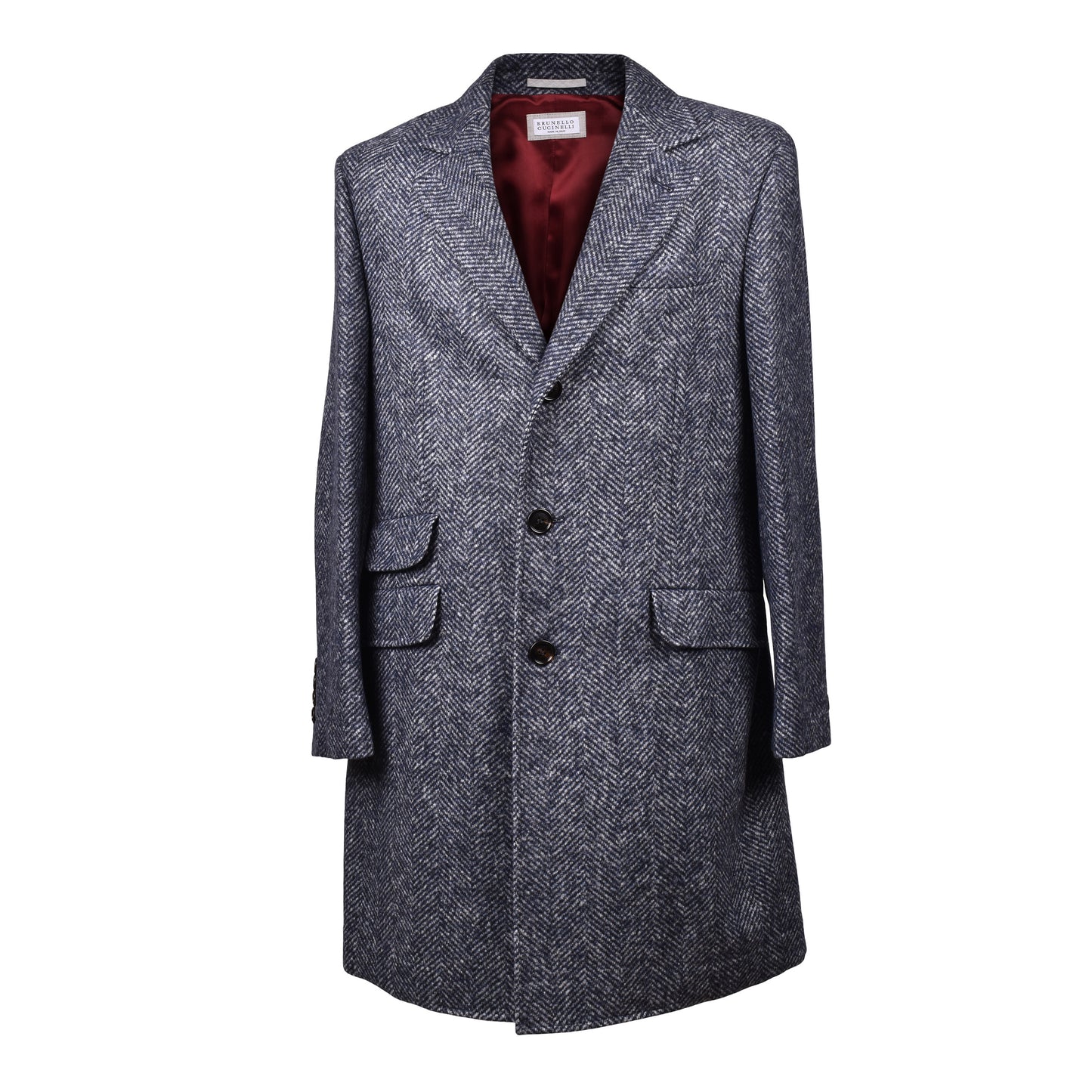 BRUNELLO CUCINELLI MEN'S WOOL BLEND NAVY HERIGBONE LONG COAT NEW